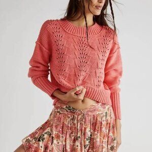 Free People Bell Song Pullover Knit Sweater Coral / Pink - M